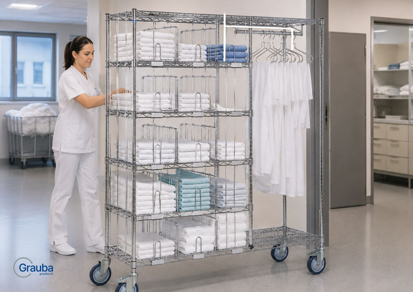 Sortierregalwagen Spital Gesundheitswesen Praxisbeispiel Grauba AG