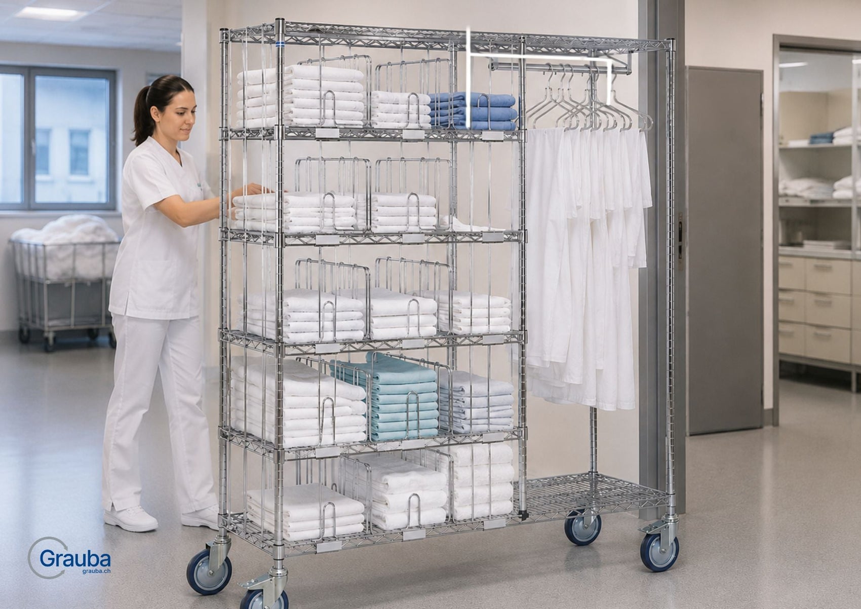 Sortierregalwagen Spital Gesundheitswesen Praxisbeispiel Grauba AG