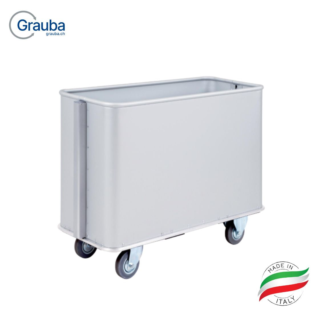 Alvi Federbodenwagen 680CR mit 2+2 Rollenanordnung, mobiler Wäschewagen aus Leichtmetall mit Federboden für ergonomischen Transport in Wäscherei, Klinik und Pflege