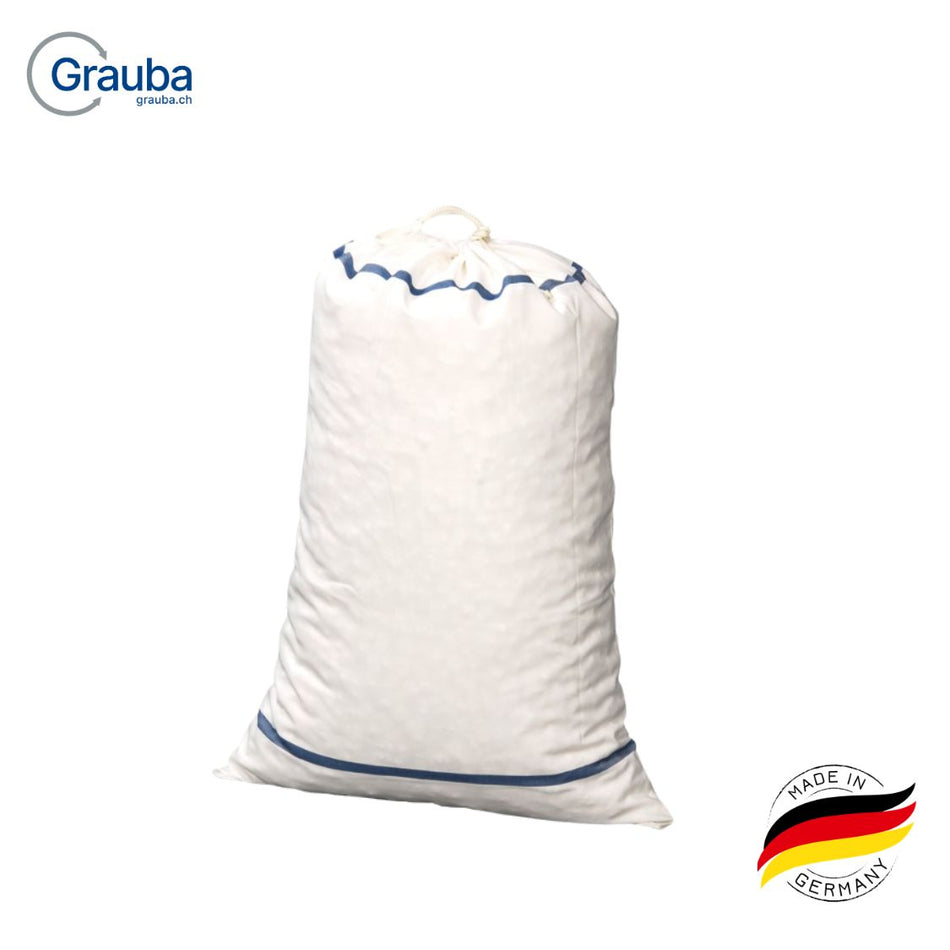 Hammerlit Transportsack geschlossen für Spital und Pflege, Wäschesack aus 100 % Polyester mit Zugkordel und Bodenschlaufe, ca. 12–15 kg Fassungsvermögen, weiss mit Kennstreifen – ideal für hygienischen Wäschetransport in Klinik und Pflegebetrieb.
