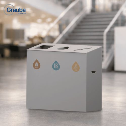 MULTI - Abfalltrenner aus Aluminium als Recyclingstation Aluminium für effektive Mülltrennung in öffentlichen Räumen.