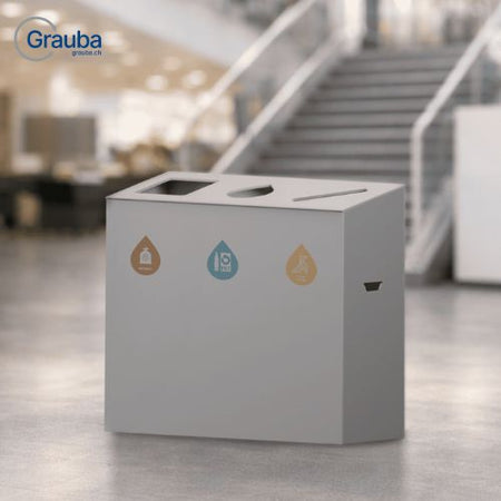 MULTI - Abfalltrenner aus Aluminium als Recyclingstation Aluminium für effektive Mülltrennung in öffentlichen Räumen.