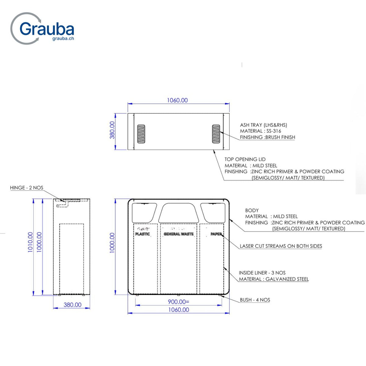 Recyclingstation_Lunara_aus_Stahl_3-fach_Zeichnung