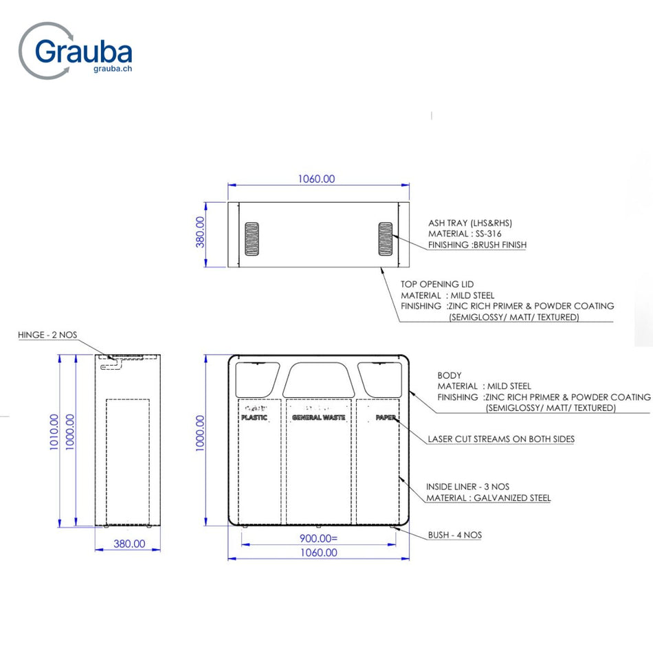 Recyclingstation_Lunara_aus_Stahl_3-fach_Zeichnung