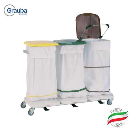 Wäschesammler Aluminium 3-fach von Alvi für hygienische Sammlung in Kliniken und Pflegeeinrichtungen.